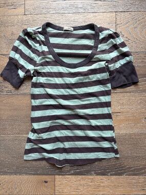Y2K Scoop Neck Striped Top - Mint & Brown